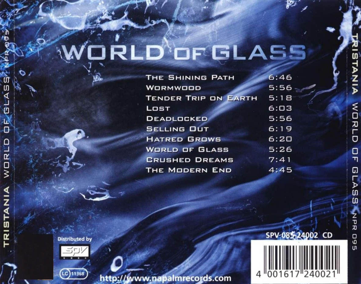 Cartula Trasera de Tristania - World Of Glass