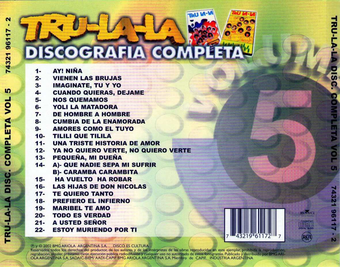 Cartula Trasera de Tru-La-la - Discografia Completa Volumen 5