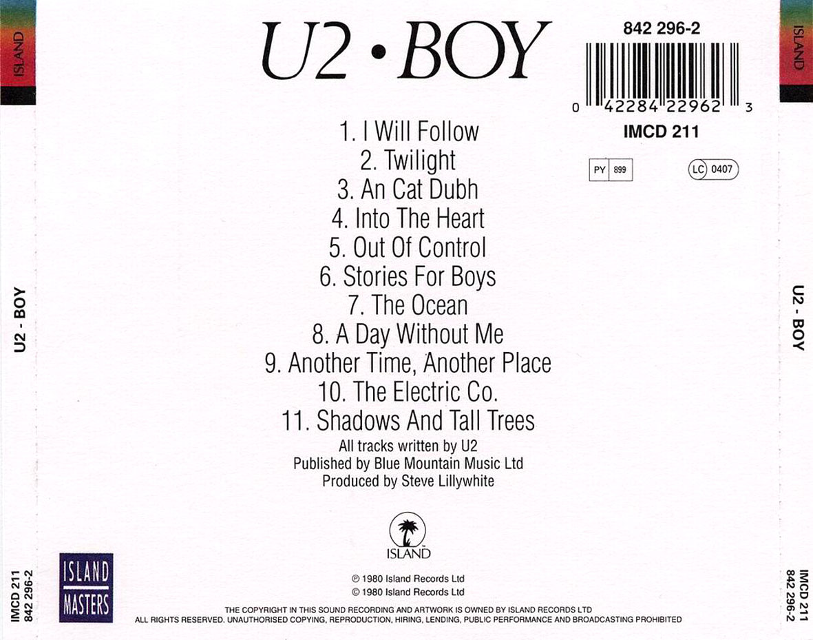 Cartula Trasera de U2 - Boy