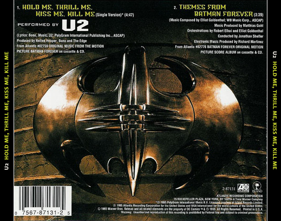 Cartula Trasera de U2 - Hold Me, Thrill Me, Kiss Me, Kill Me (Cd Single)