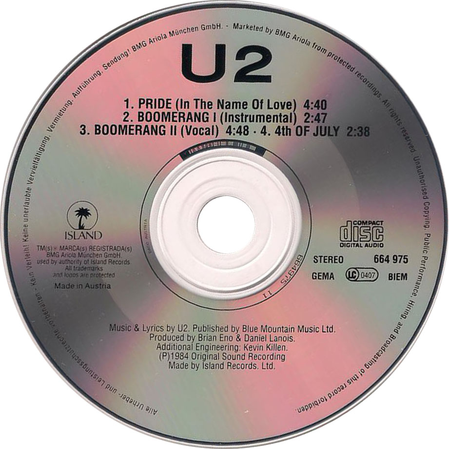 Cartula Cd de U2 - Pride (In The Name Of Love) (Cd Single)
