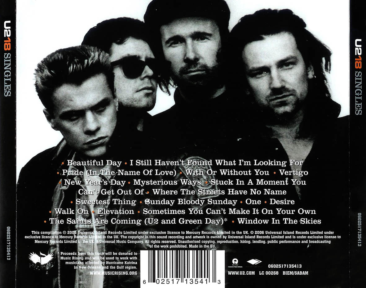 Cartula Trasera de U2 - U2 18 Singles