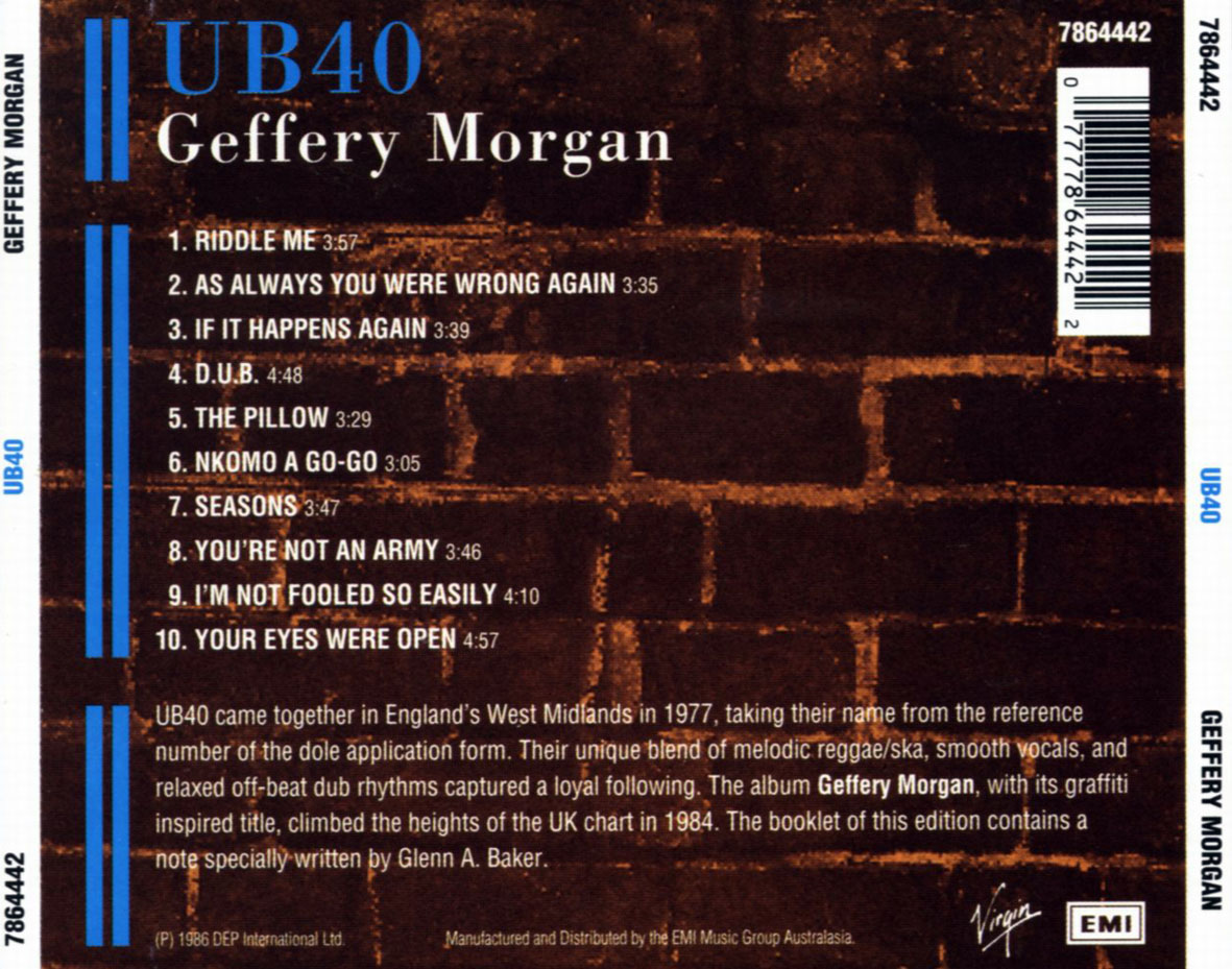 Cartula Trasera de Ub40 - Geffery Morgan
