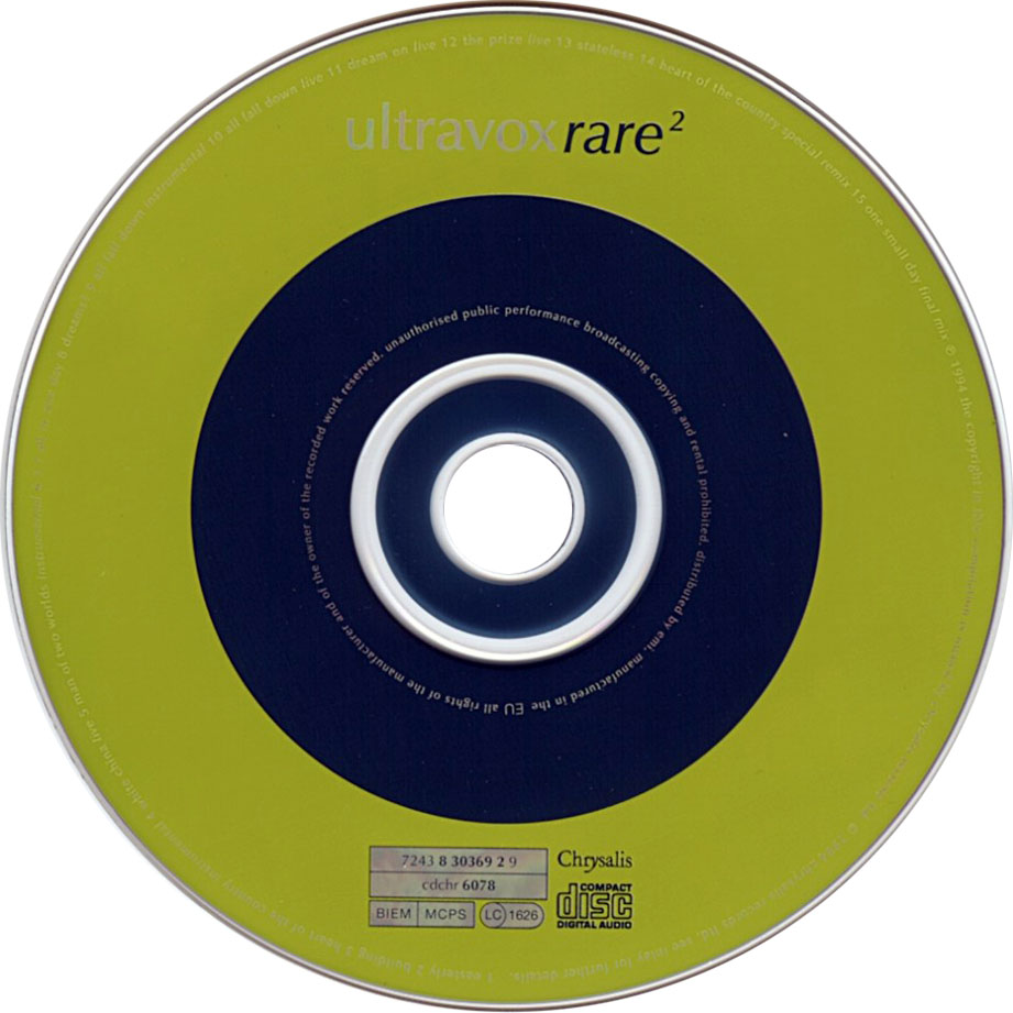 Cartula Cd de Ultravox - Rare Volume 2