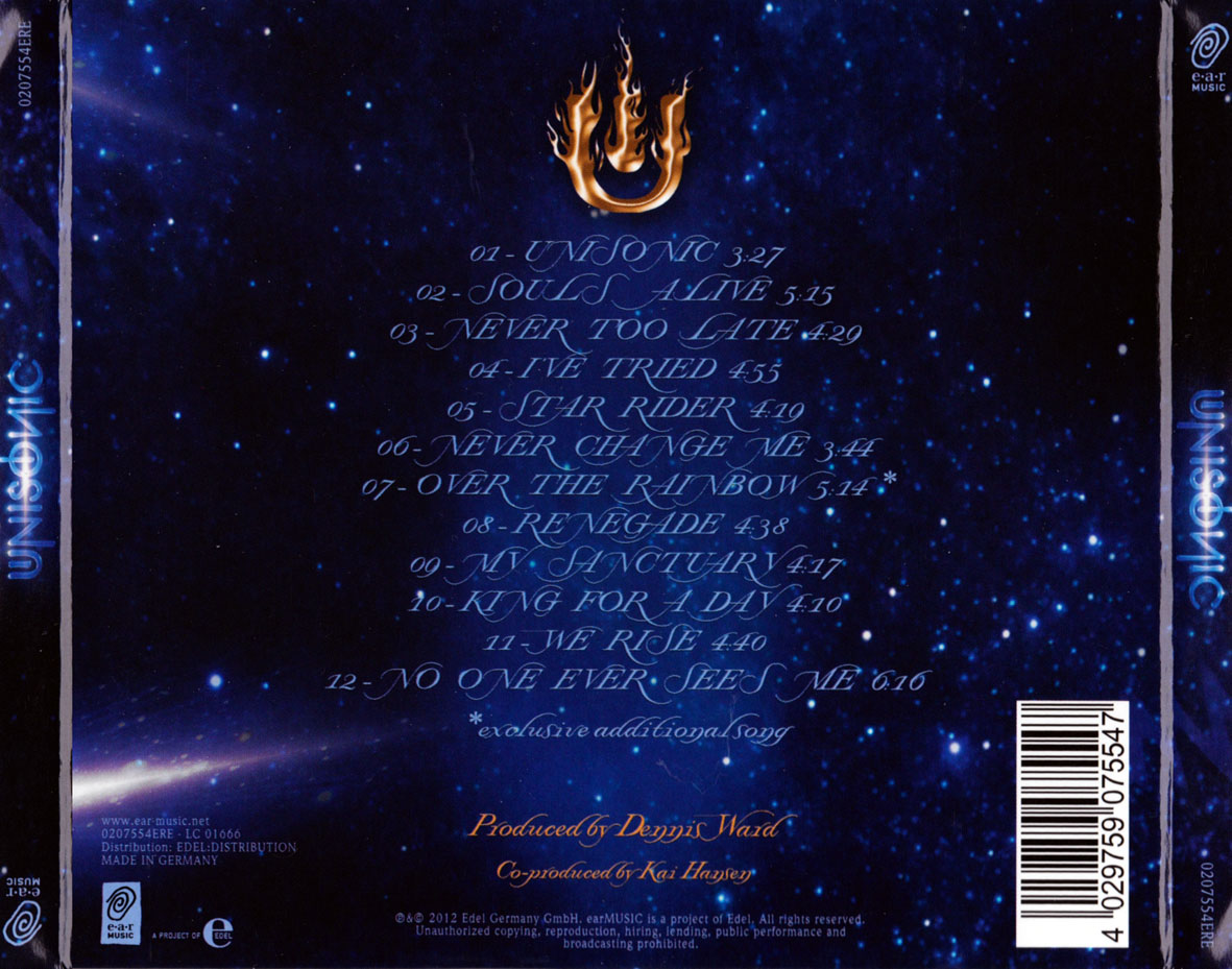 Cartula Trasera de Unisonic - Unisonic