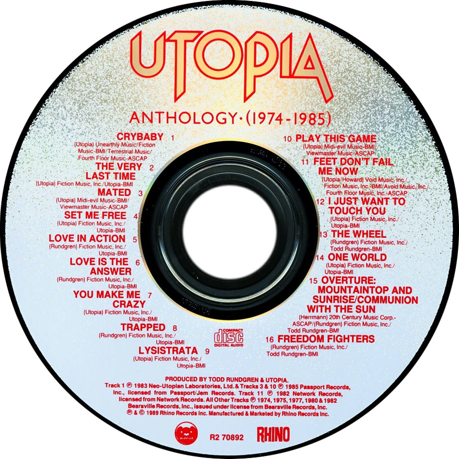 Cartula Cd de Utopia - Anthology (1974-1985)