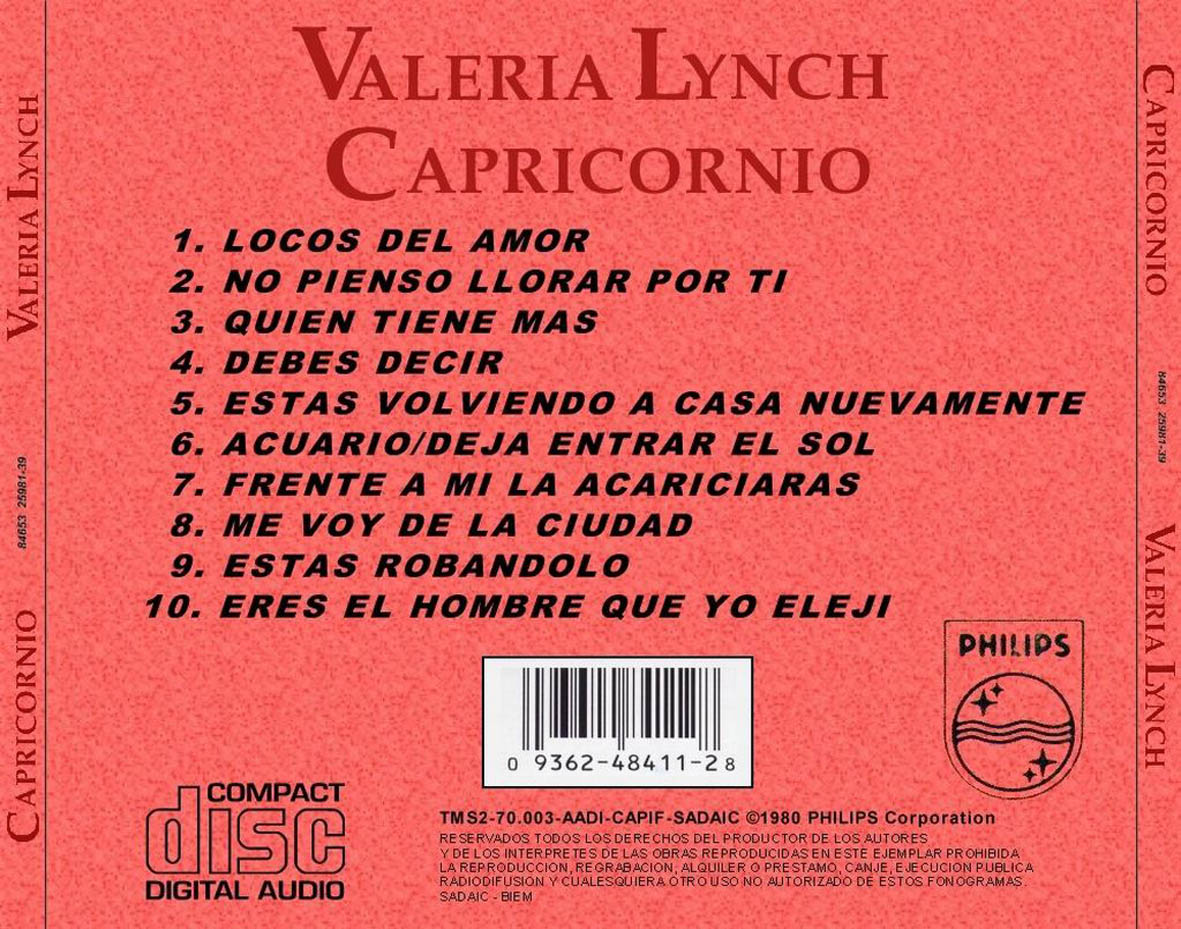 Carátula Trasera de Valeria Lynch - Capricornio