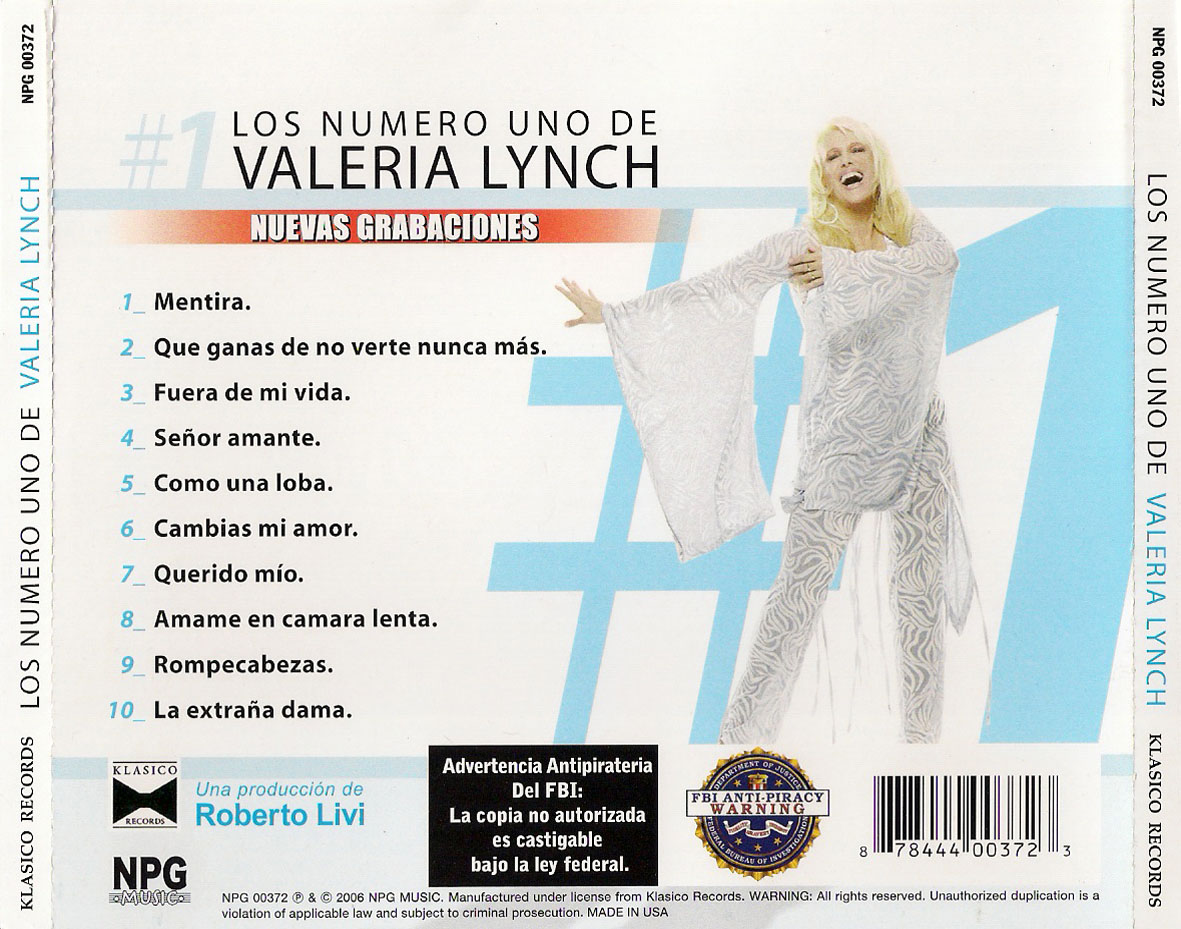 Carátula Trasera de Valeria Lynch - Los Numero Uno De Valeria Lynch