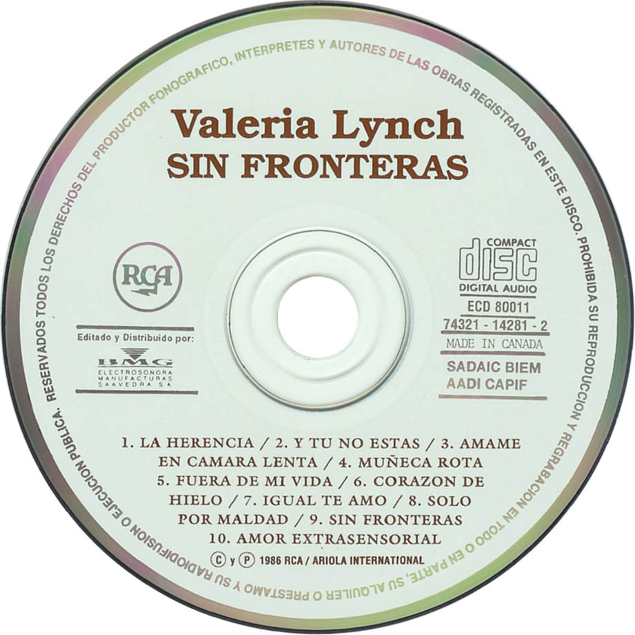 Carátula Cd de Valeria Lynch - Sin Fronteras