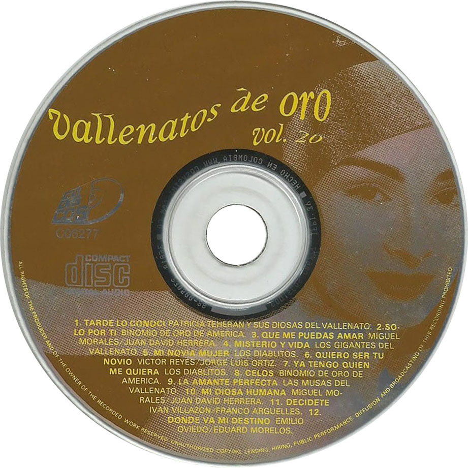 Cartula Cd de Vallenatos De Oro Volumen 20