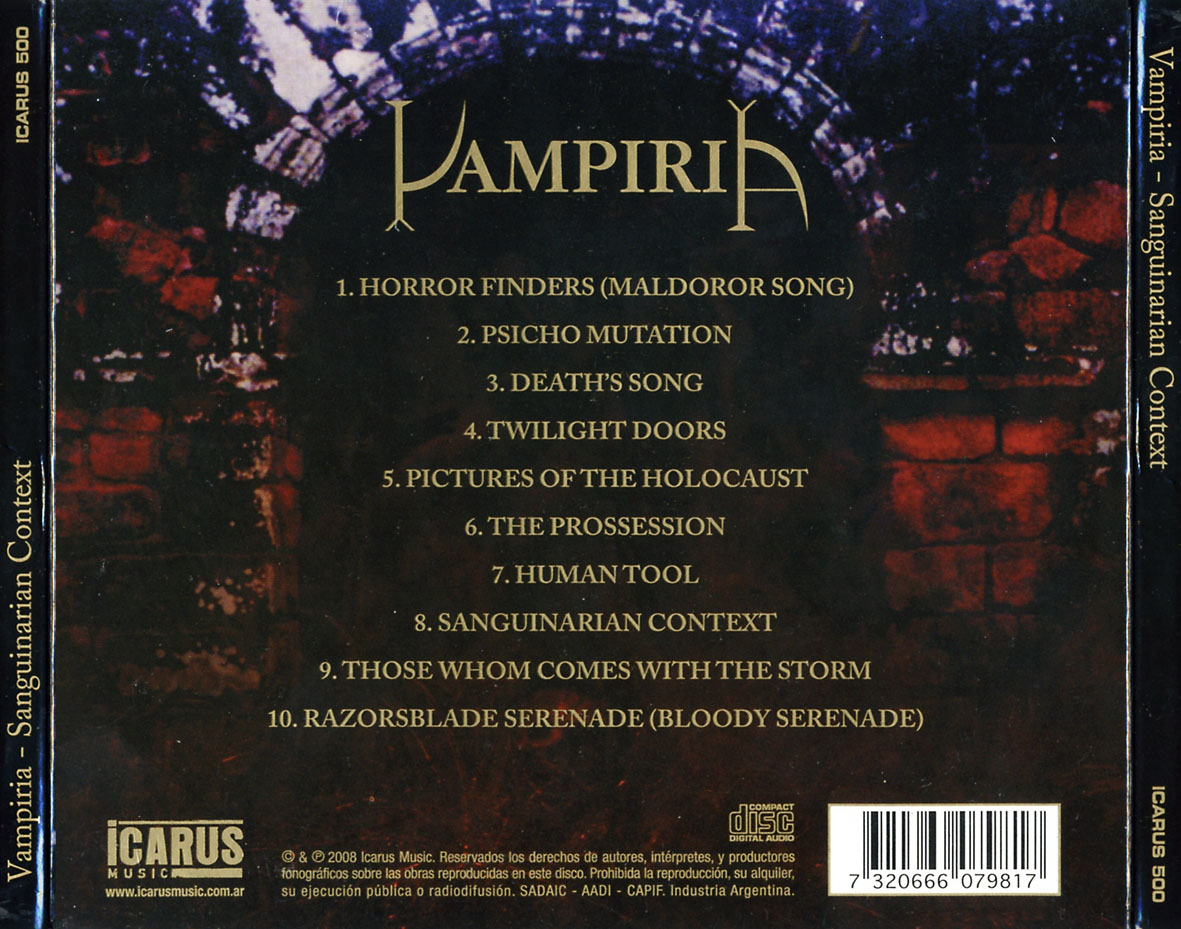 Cartula Trasera de Vampiria - Sanguinarian Context