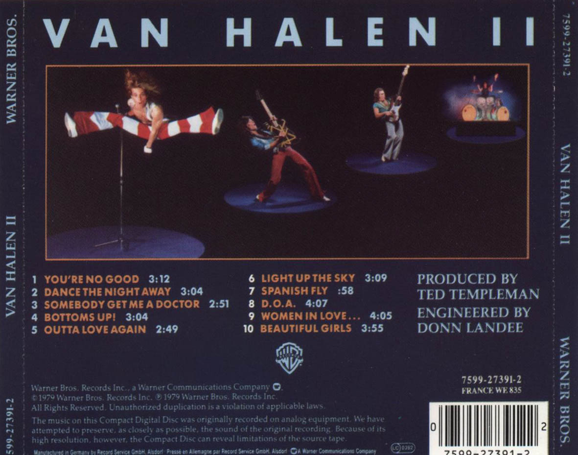 Cartula Trasera de Van Halen - Van Halen II