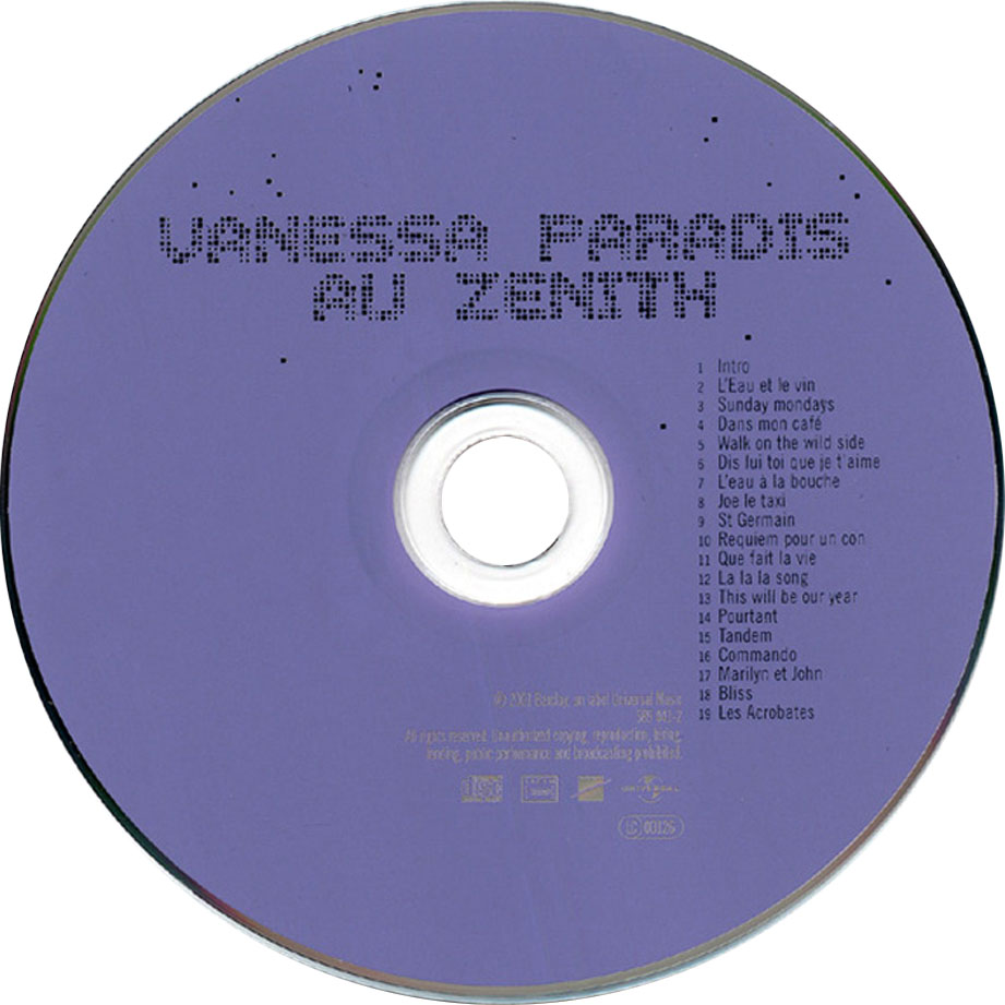 Cartula Cd de Vanessa Paradis - Au Zenith