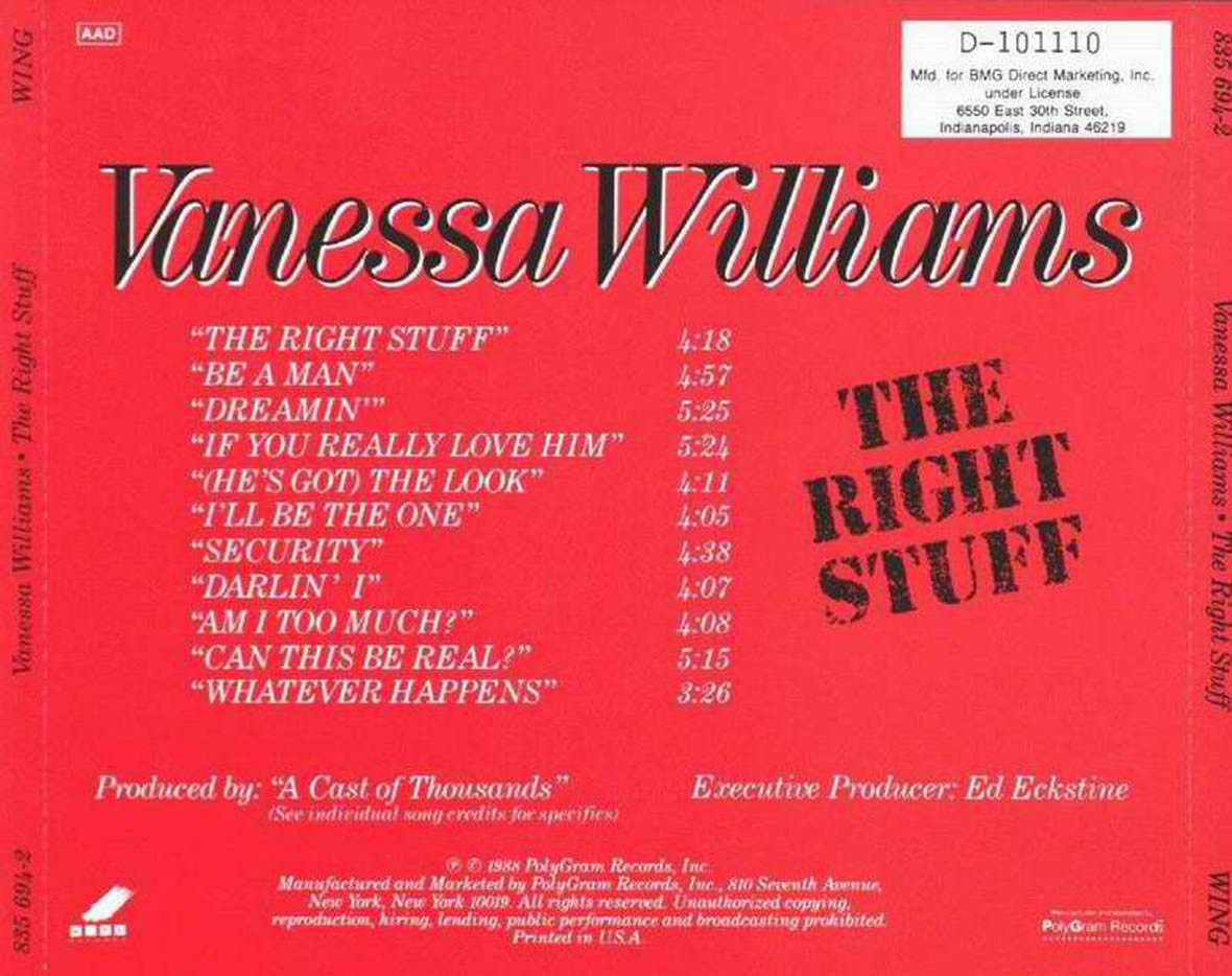Cartula Trasera de Vanessa Williams - The Right Stuff