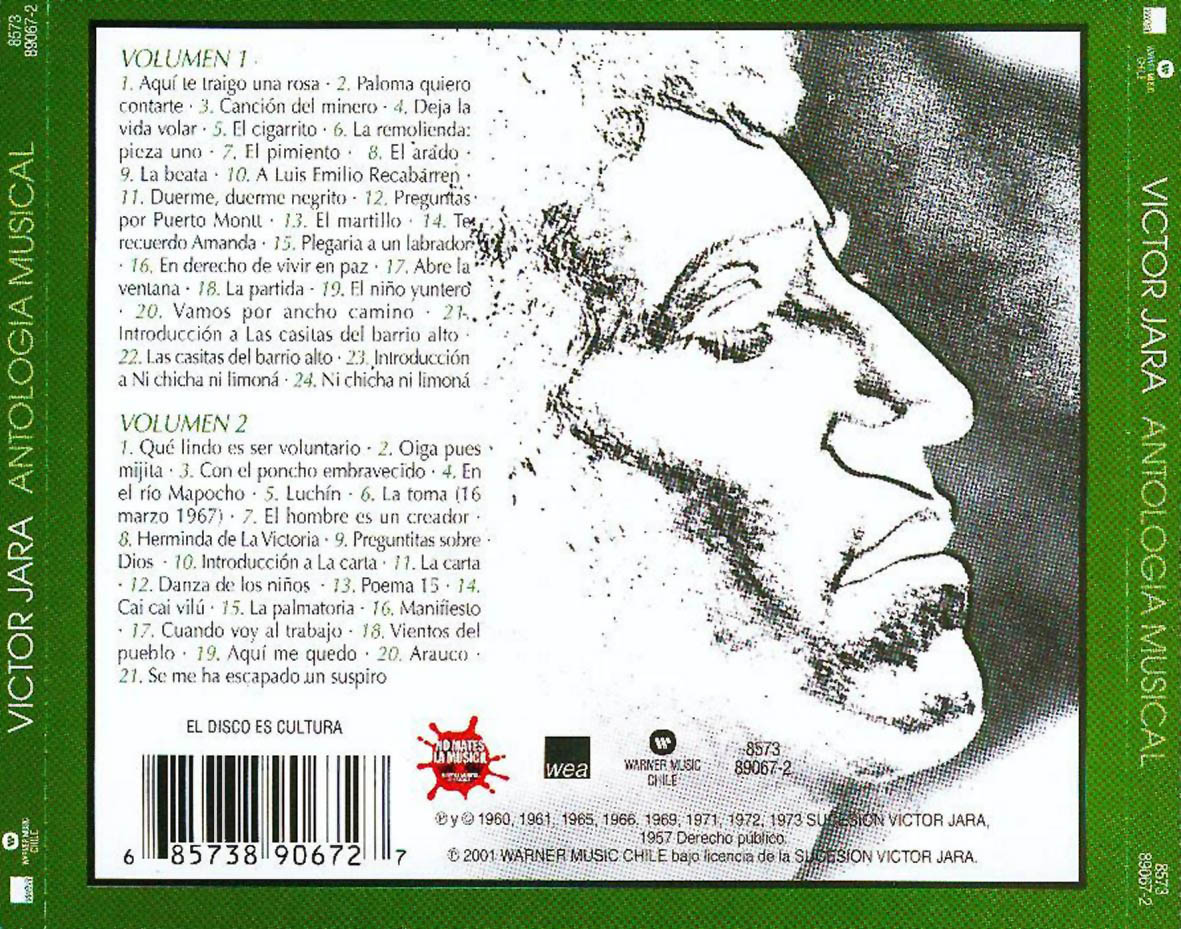 Cartula Trasera de Victor Jara - Antologia Musical