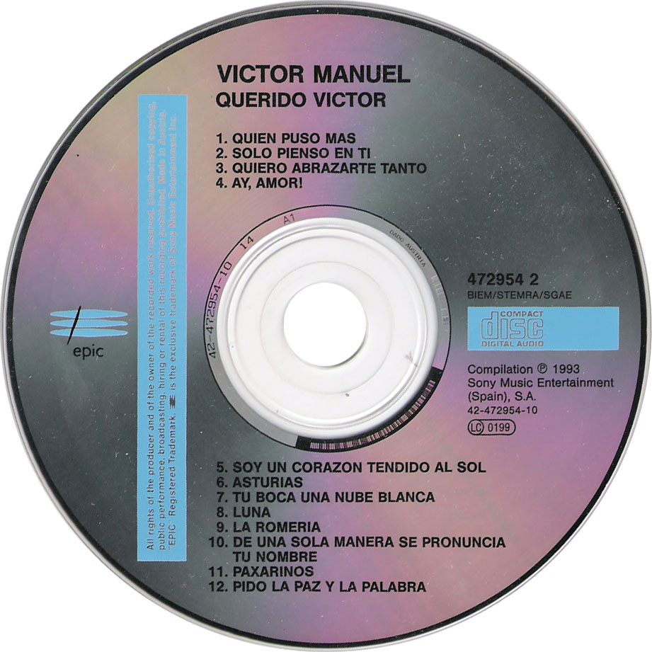 Cartula Cd de Victor Manuel - Querido Victor