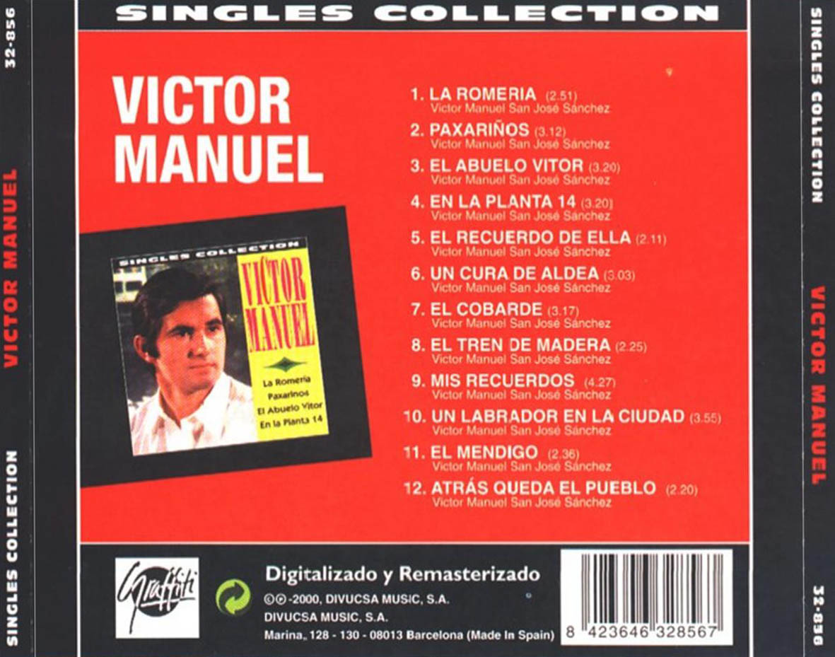 Cartula Trasera de Victor Manuel - Singles Collection
