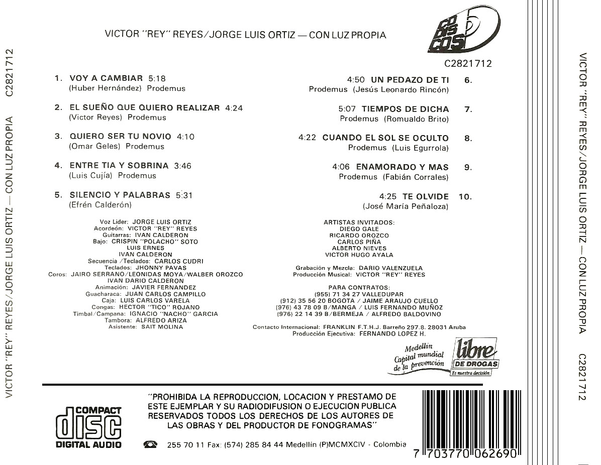 Cartula Trasera de Victor Rey Reyes Y Jorge Luis Ortiz - Con Luz Propia