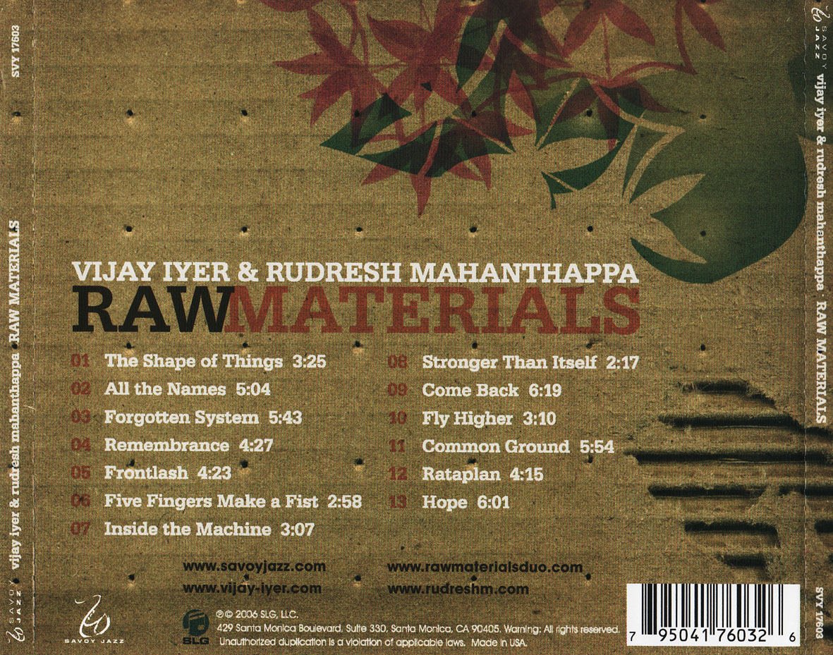 Cartula Trasera de Vijay Iyer & Rudresh Mahanthappa - Raw Materials