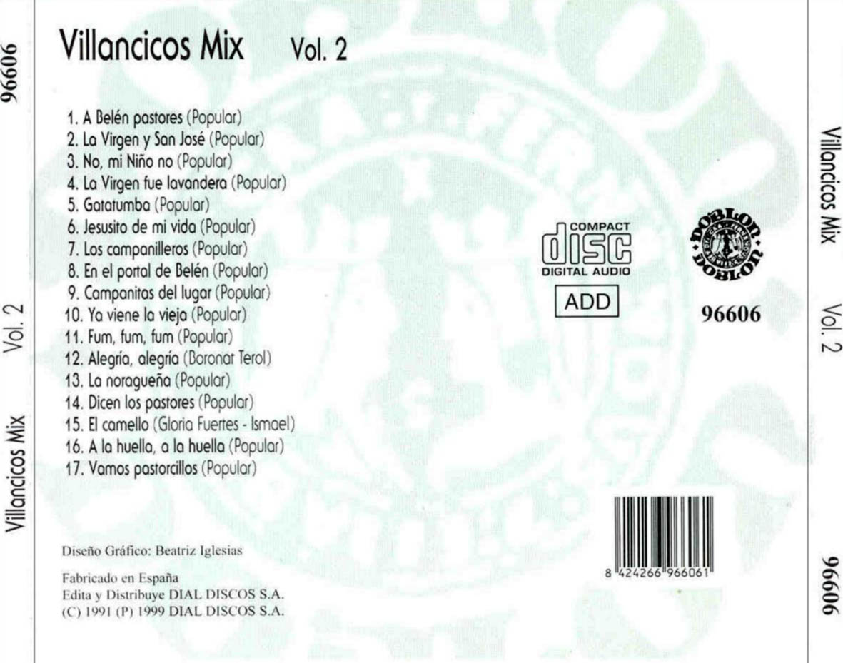 Cartula Trasera de Villancicos Mix Volumen 2