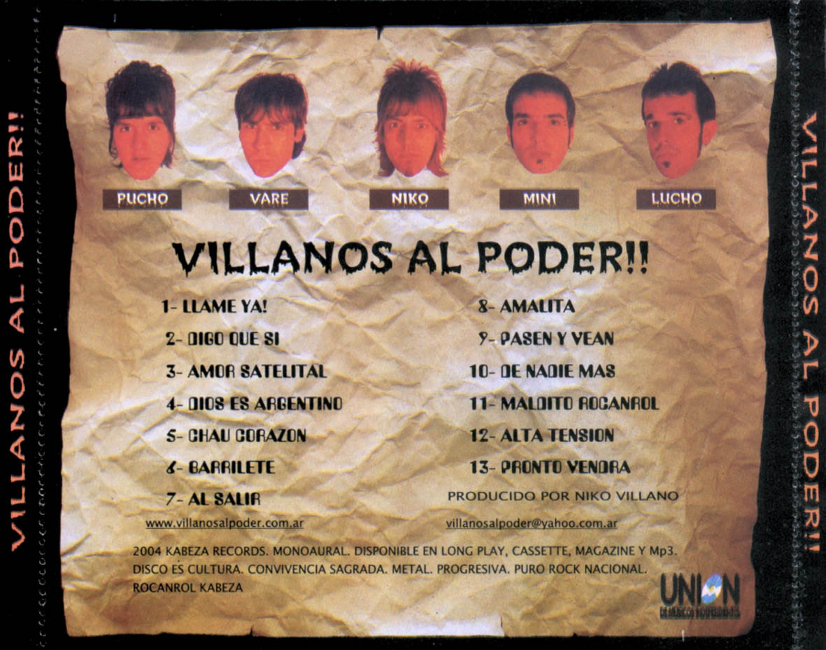 Cartula Trasera de Villanos - Al Poder