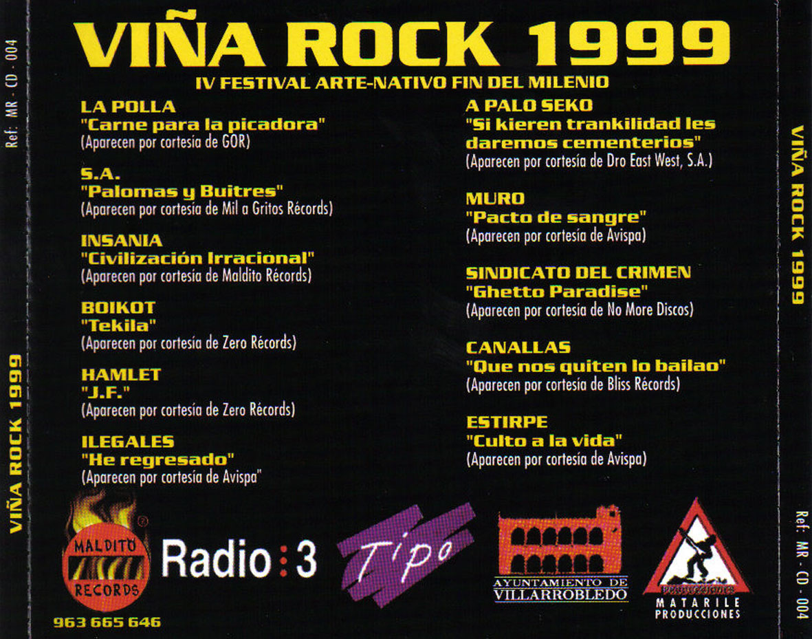 Cartula Trasera de Via Rock 1999
