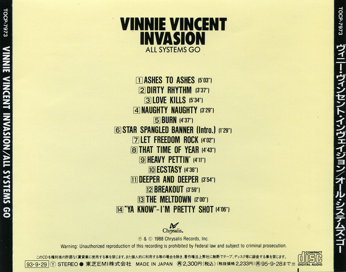 Carátula Trasera de Vinnie Vincent Invasion - All Systems Go (Japan Edition)