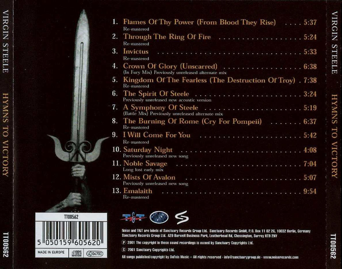 Cartula Trasera de Virgin Steele - Hymns To Victory