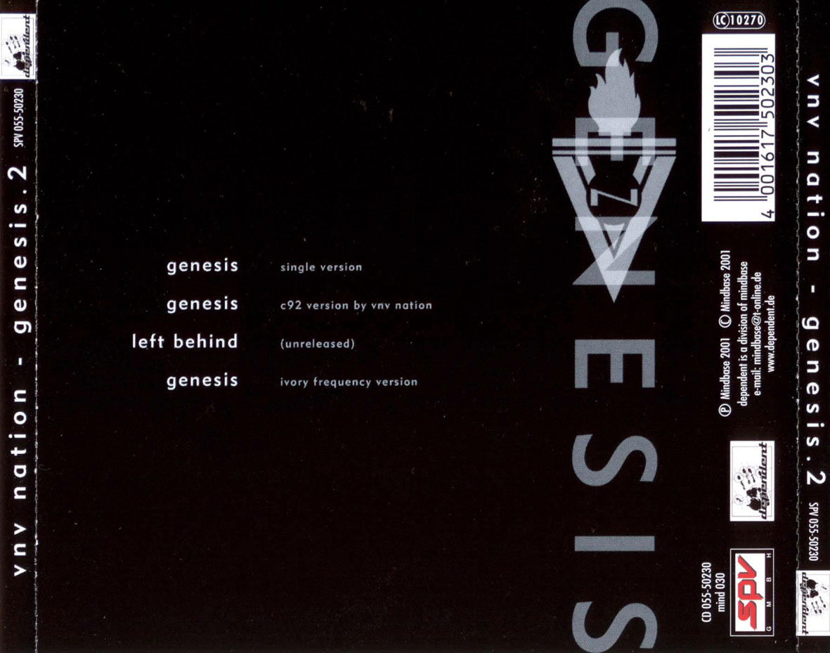 Cartula Trasera de Vnv Nation - Genesis.2 (Cd Single)