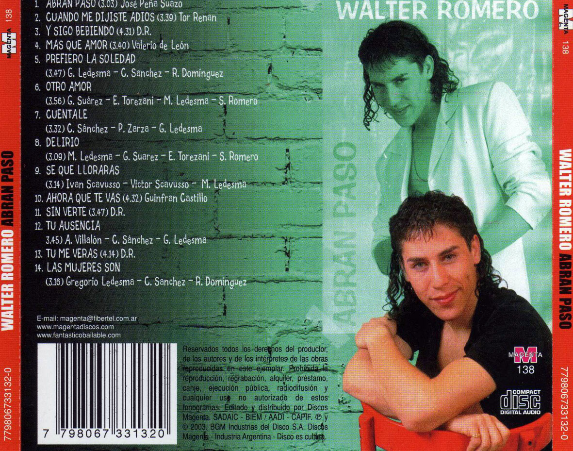 Cartula Trasera de Walter Romero - Abran Paso