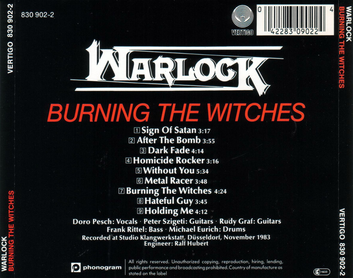 Cartula Trasera de Warlock - Burning The Witches