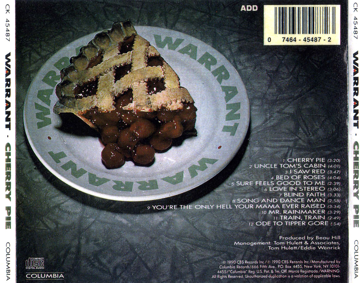 Cartula Trasera de Warrant - Cherry Pie