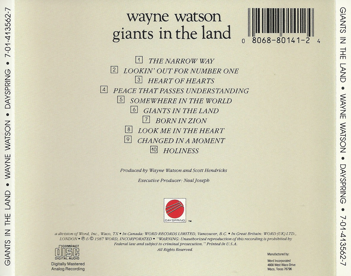 Cartula Trasera de Wayne Watson - Giants In The Land