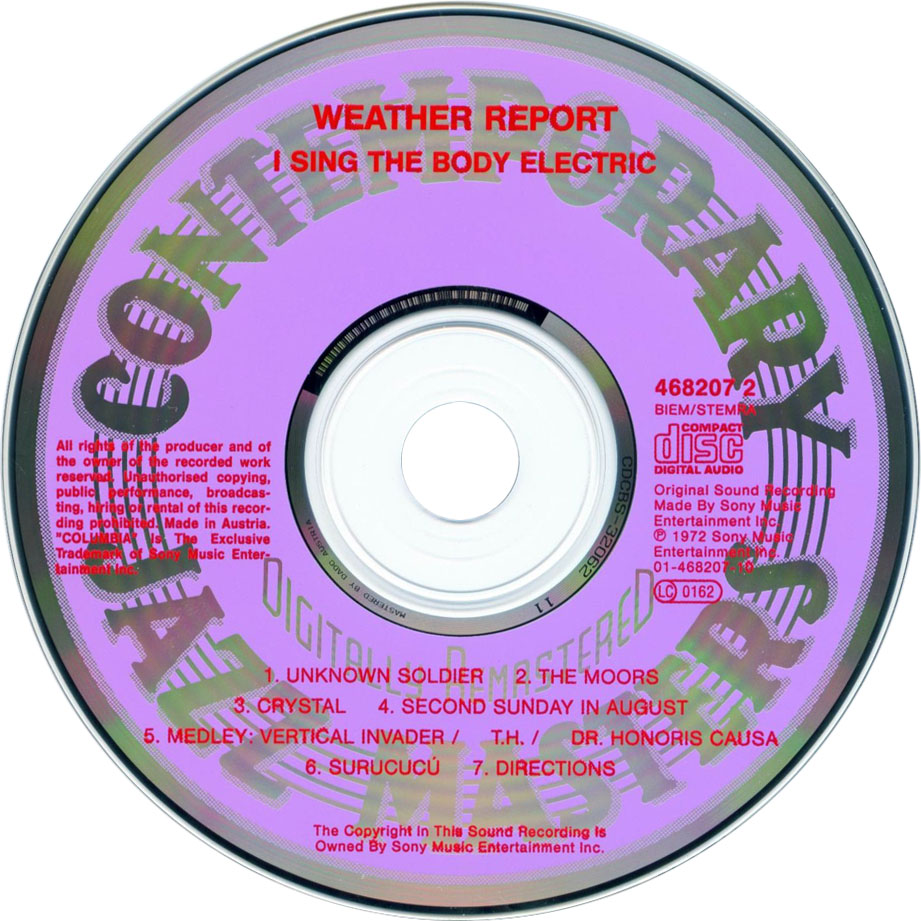 Cartula Cd de Weather Report - I Sing The Body Electric