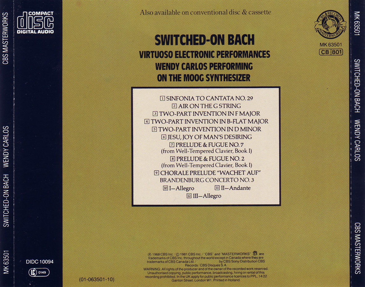 Cartula Trasera de Wendy Carlos - Switched-On Bach