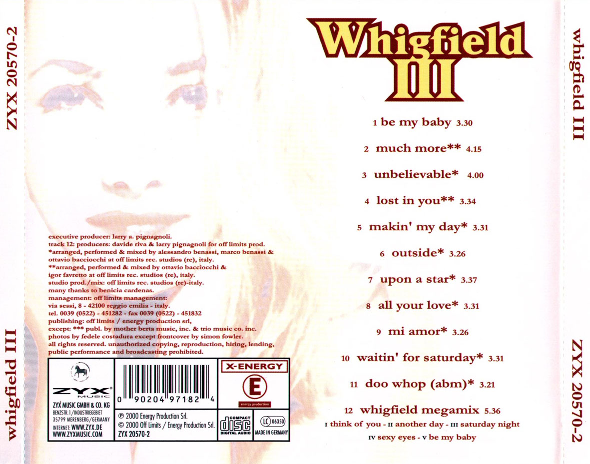 Cartula Trasera de Whigfield - Whigfield 3
