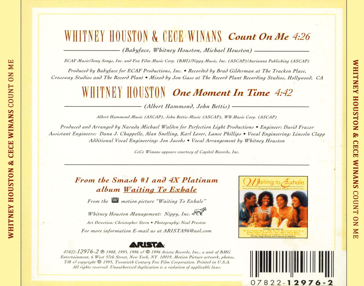 Cartula Trasera de Whitney Houston - Count On Me (Cd Single)