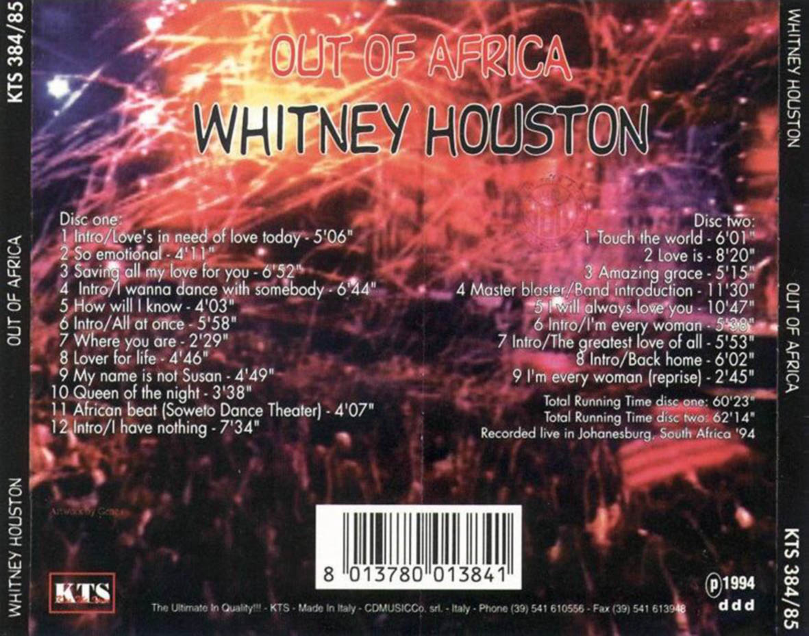 Cartula Trasera de Whitney Houston - Out Of Africa