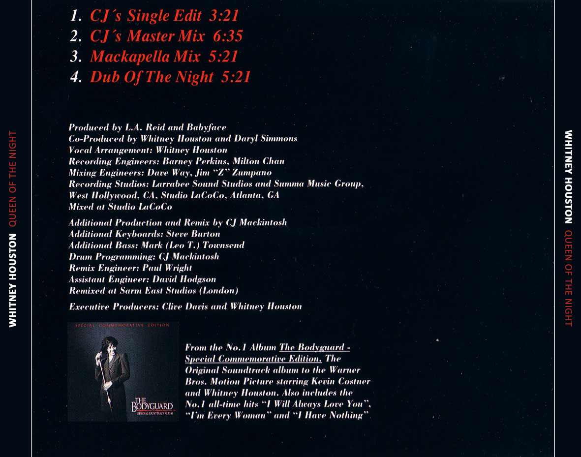 Cartula Trasera de Whitney Houston - Queen Of The Night (Cd Single)