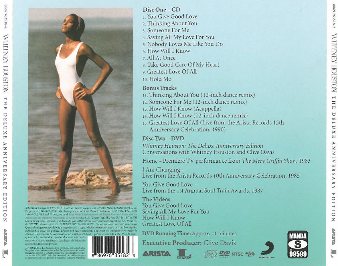 Cartula Trasera de Whitney Houston - Whitney Houston (Deluxe Anniversary Edition)