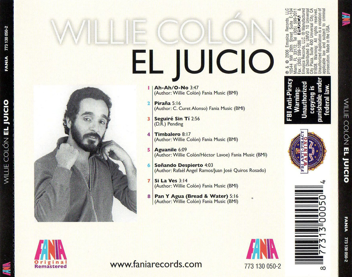Cartula Trasera de Willie Colon - El Juicio