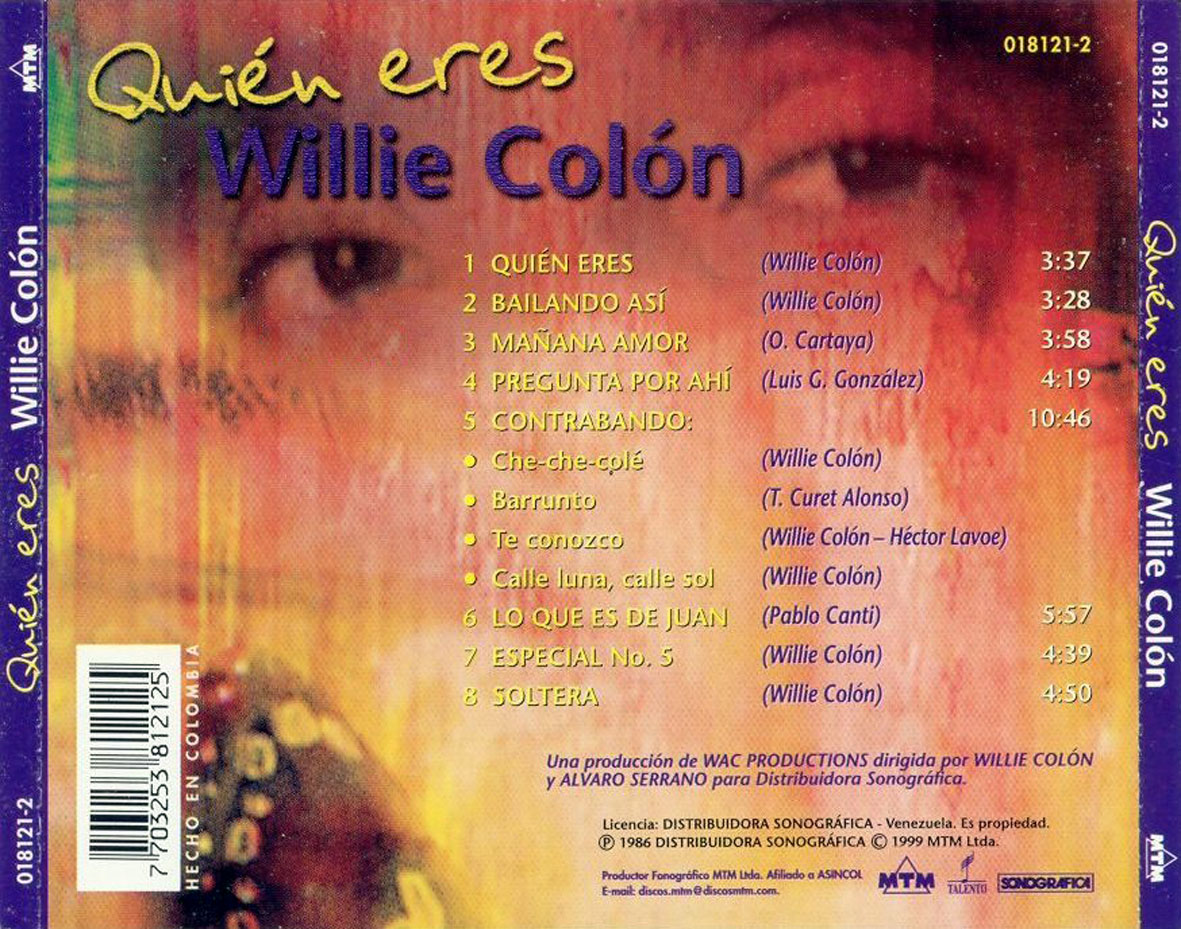 Cartula Trasera de Willie Colon - Quien Eres