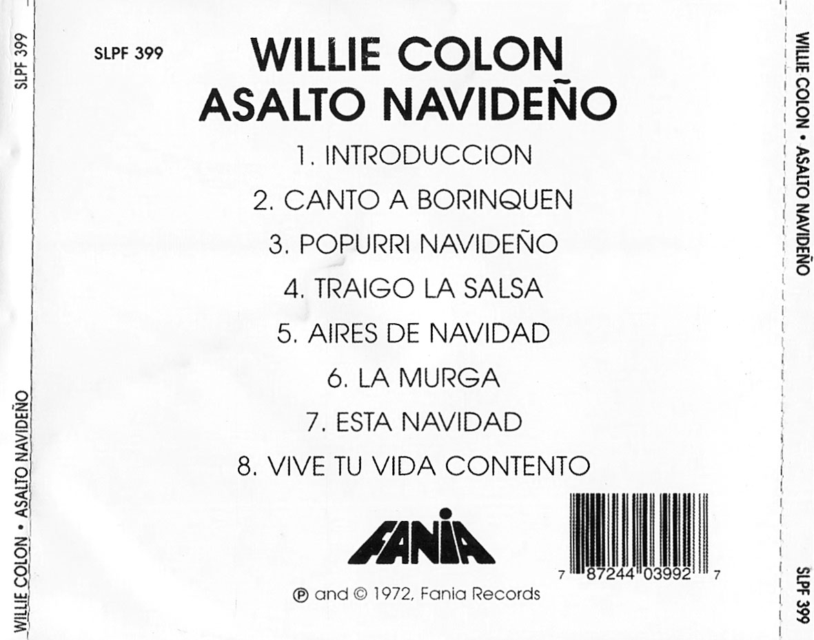 Cartula Trasera de Willie Colon & Hector Lavoe - Asalto Navideo