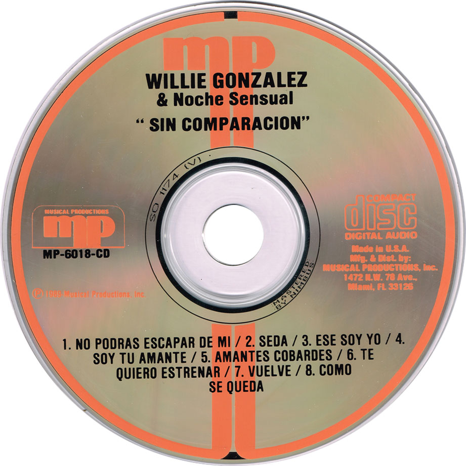 Cartula Cd de Willie Gonzalez - Sin Comparacion