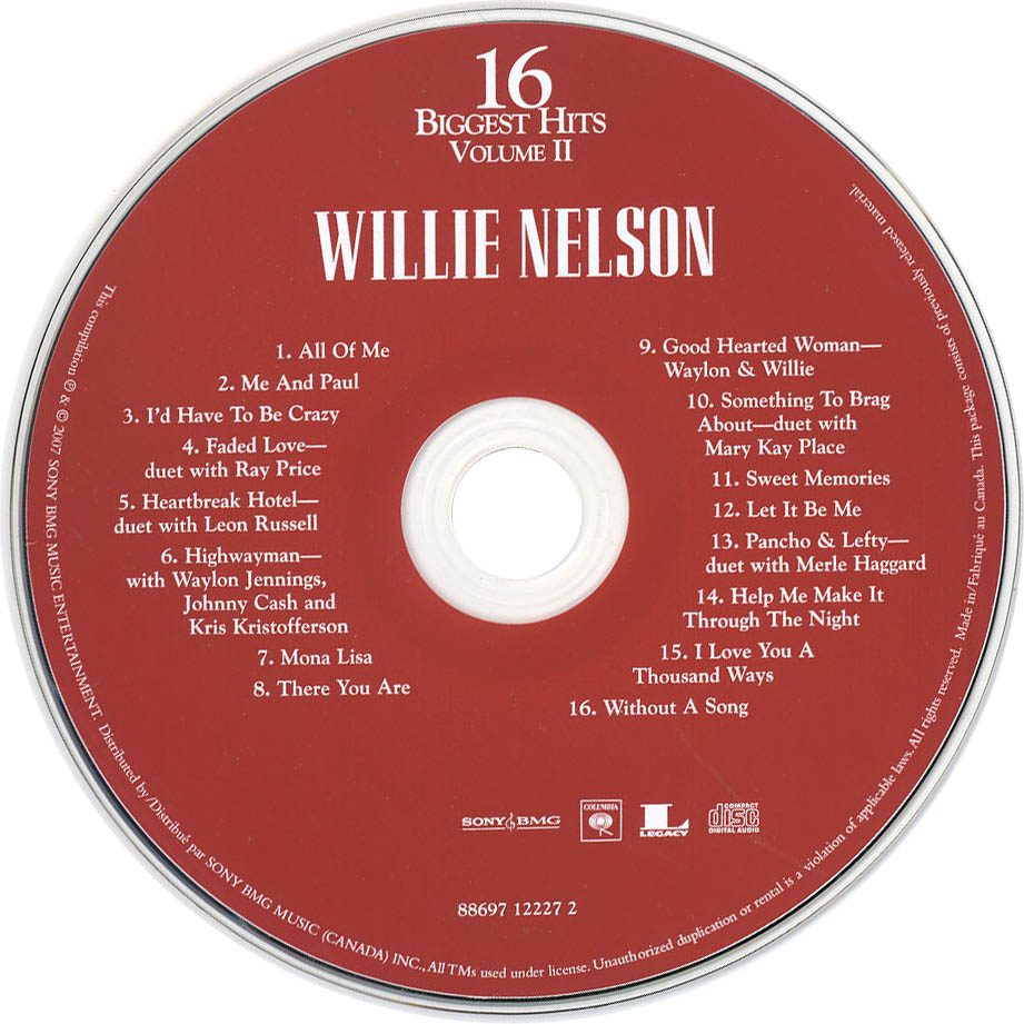 Cartula Cd de Willie Nelson - 16 Biggest Hits Volume II