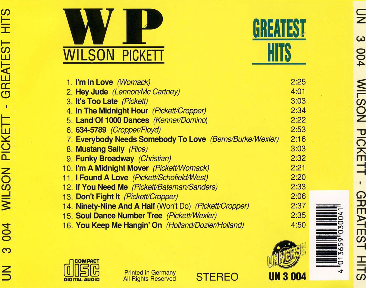 Cartula Trasera de Wilson Pickett - Greatest Hits