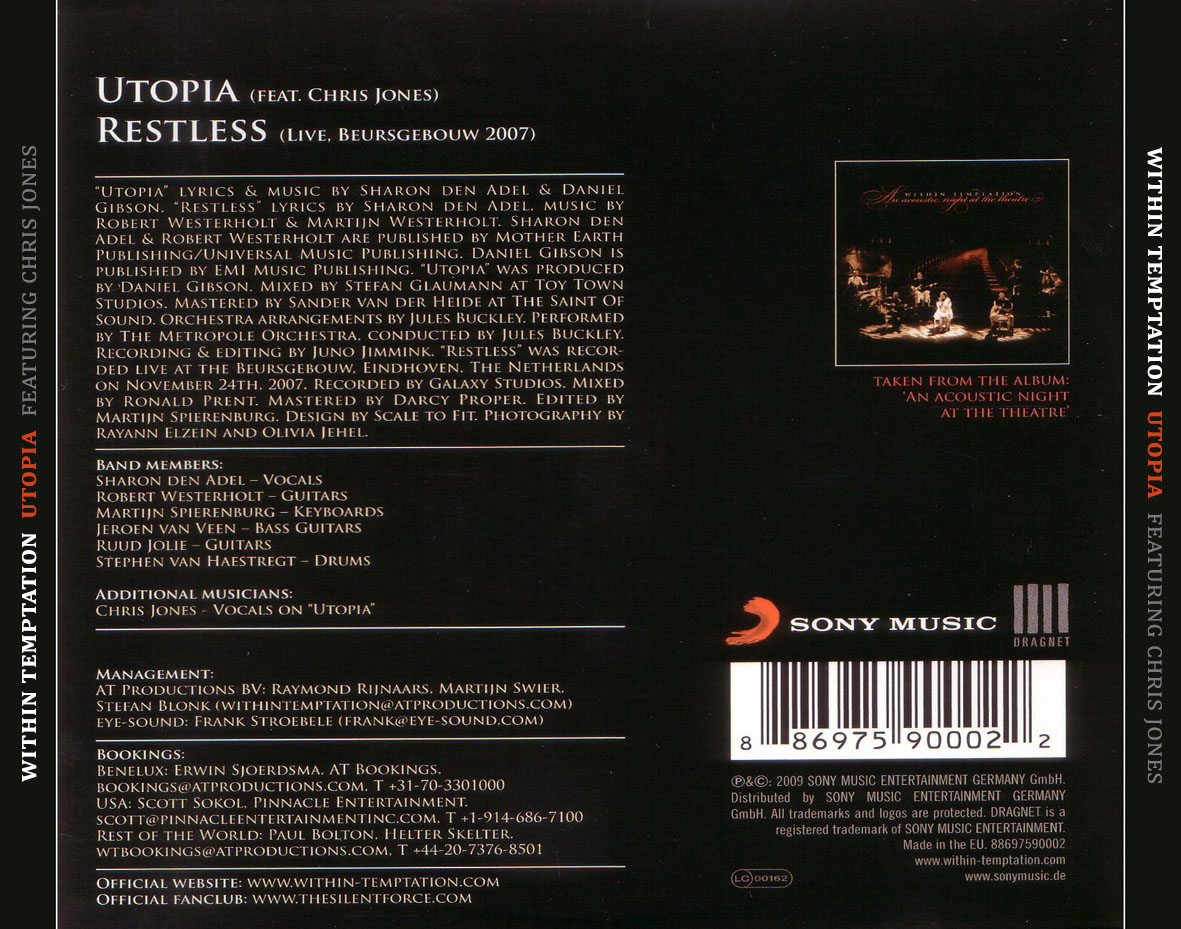 Cartula Trasera de Within Temptation - Utopia (Featuring Chris Jones) (Cd Single)