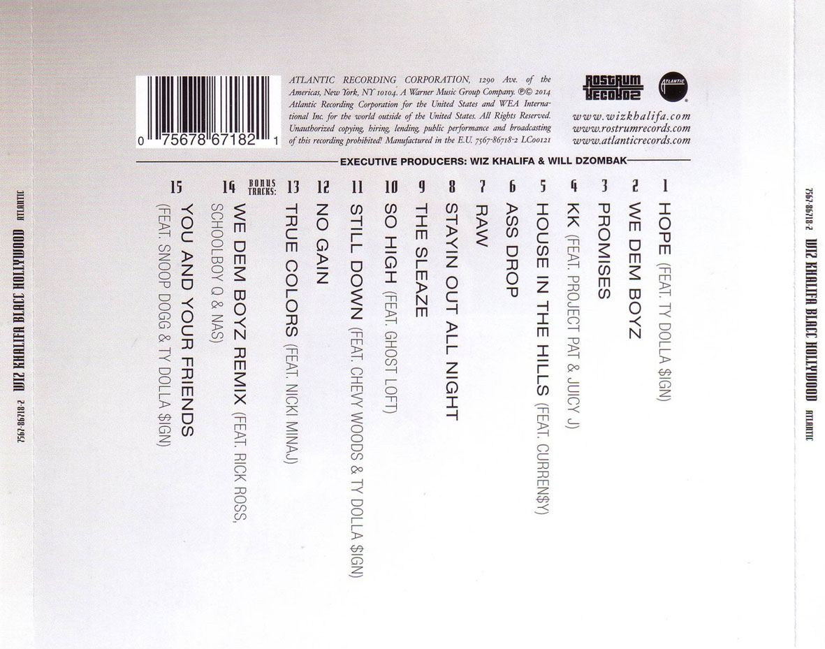 Cartula Trasera de Wiz Khalifa - Blacc Hollywood (Deluxe Edition)
