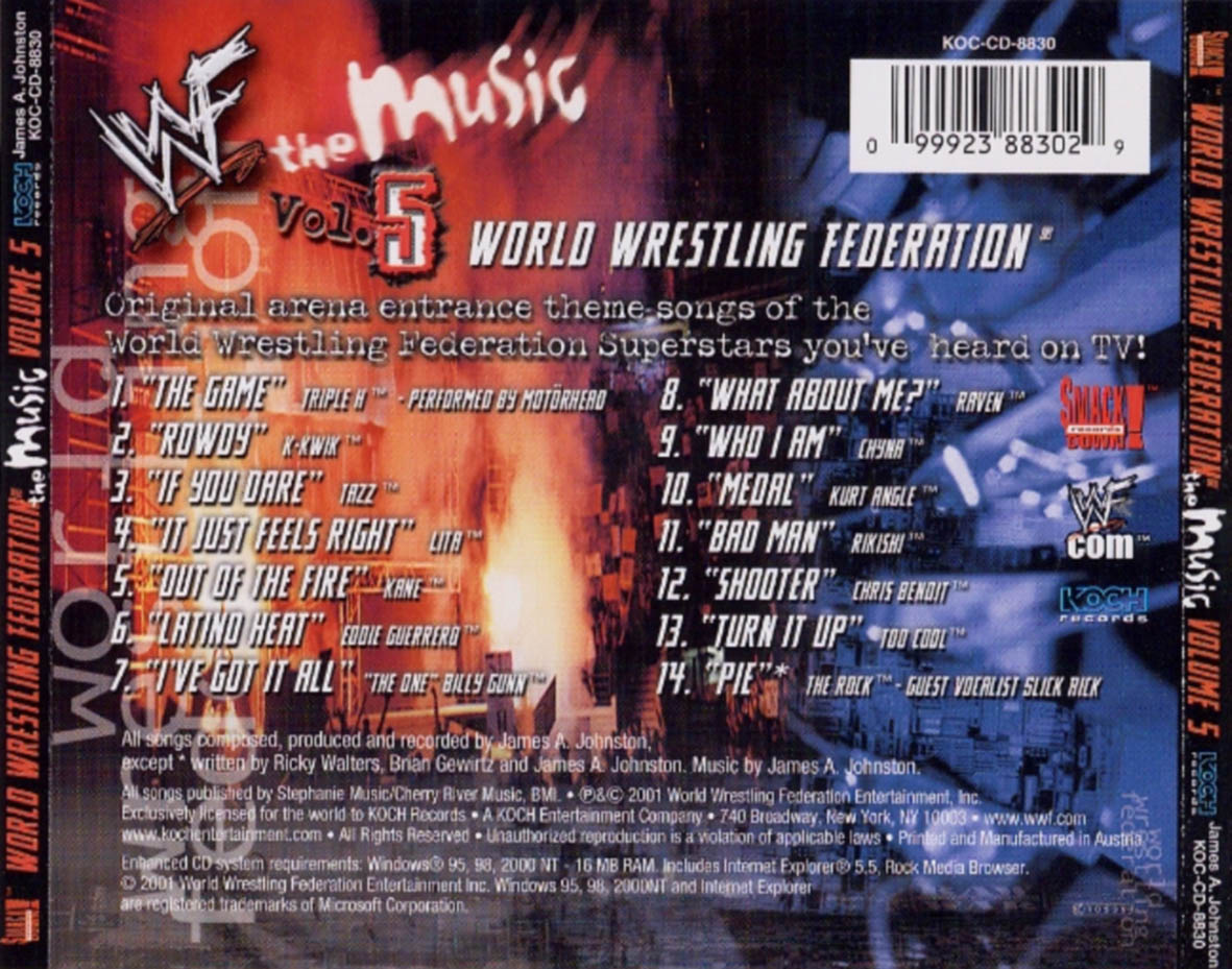 Cartula Trasera de World Wrestling Federation The Music Volume 5