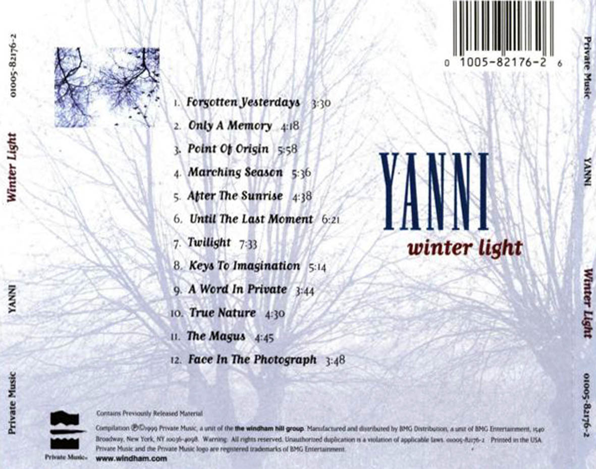 Cartula Trasera de Yanni - Winter Light
